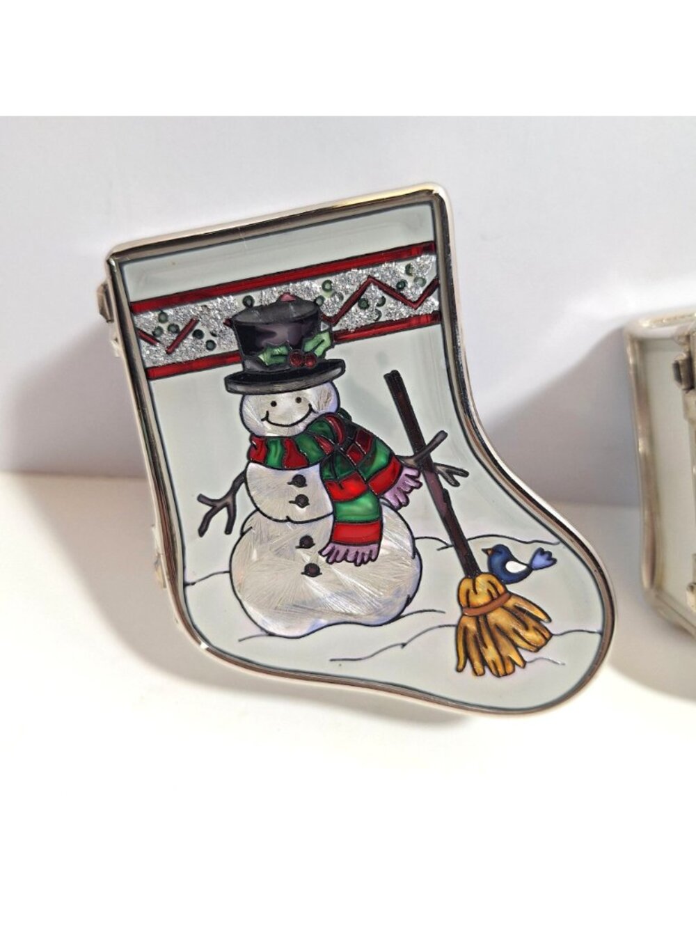 Snowman Stained Glass Mirrored Trinket Boxes Amia Hand Painted Stocking Lot of 2 - Picture 12 of 16